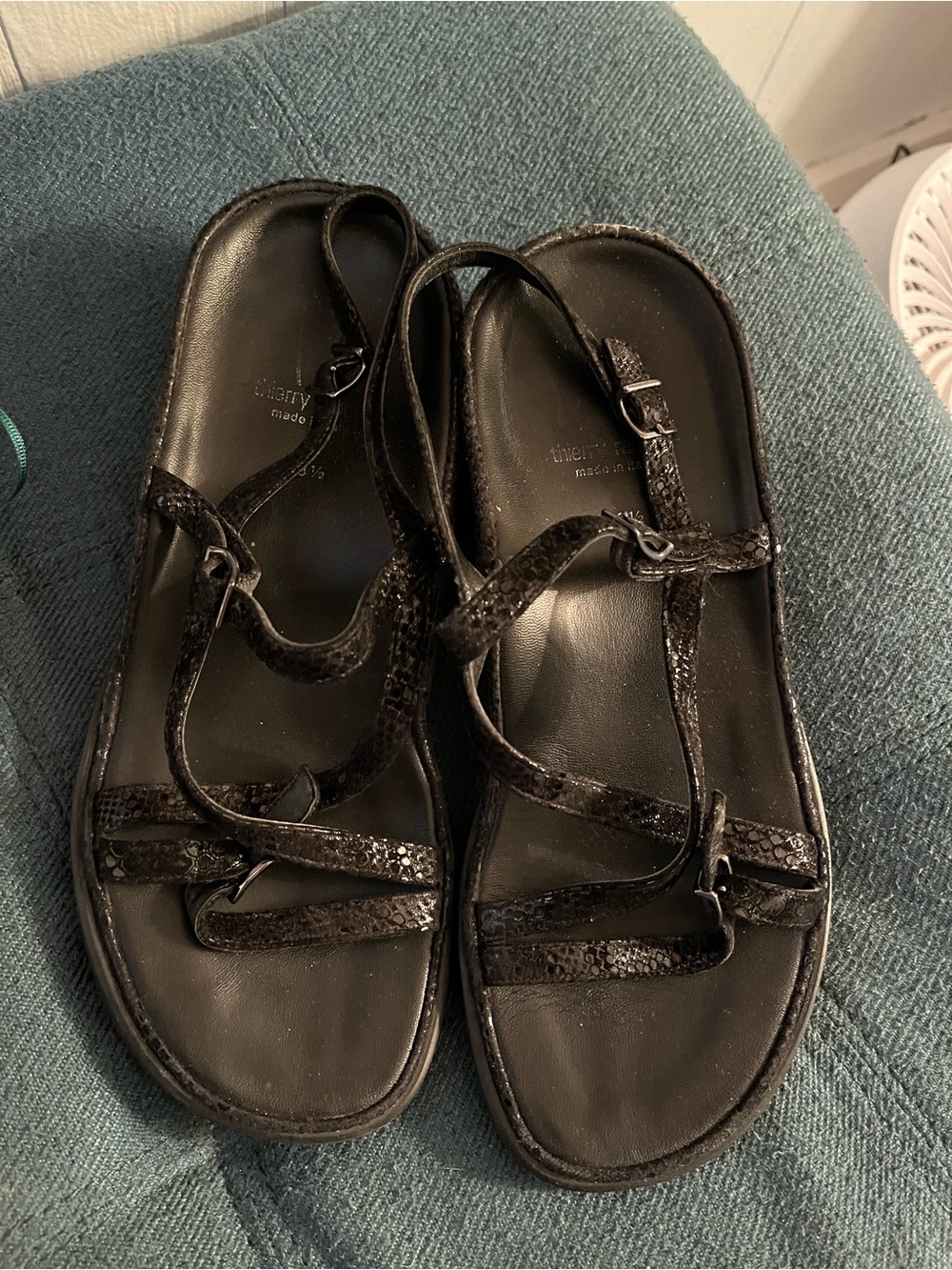 Thierry Rabotin Black Leather Strappy Sandals